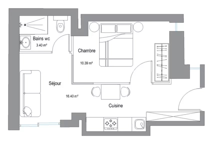 2 Rooms - 30m² - 1 Bedroom