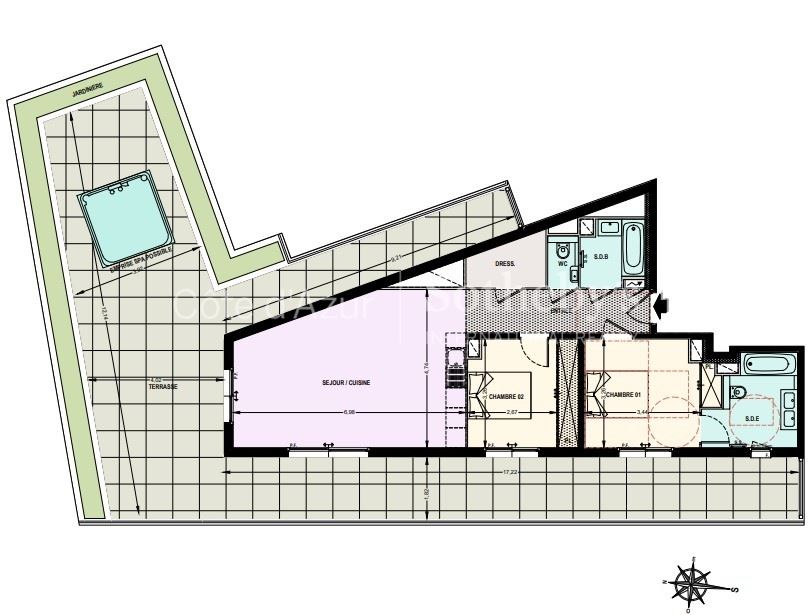 3 Pièces - 73m² - 2 Chambres